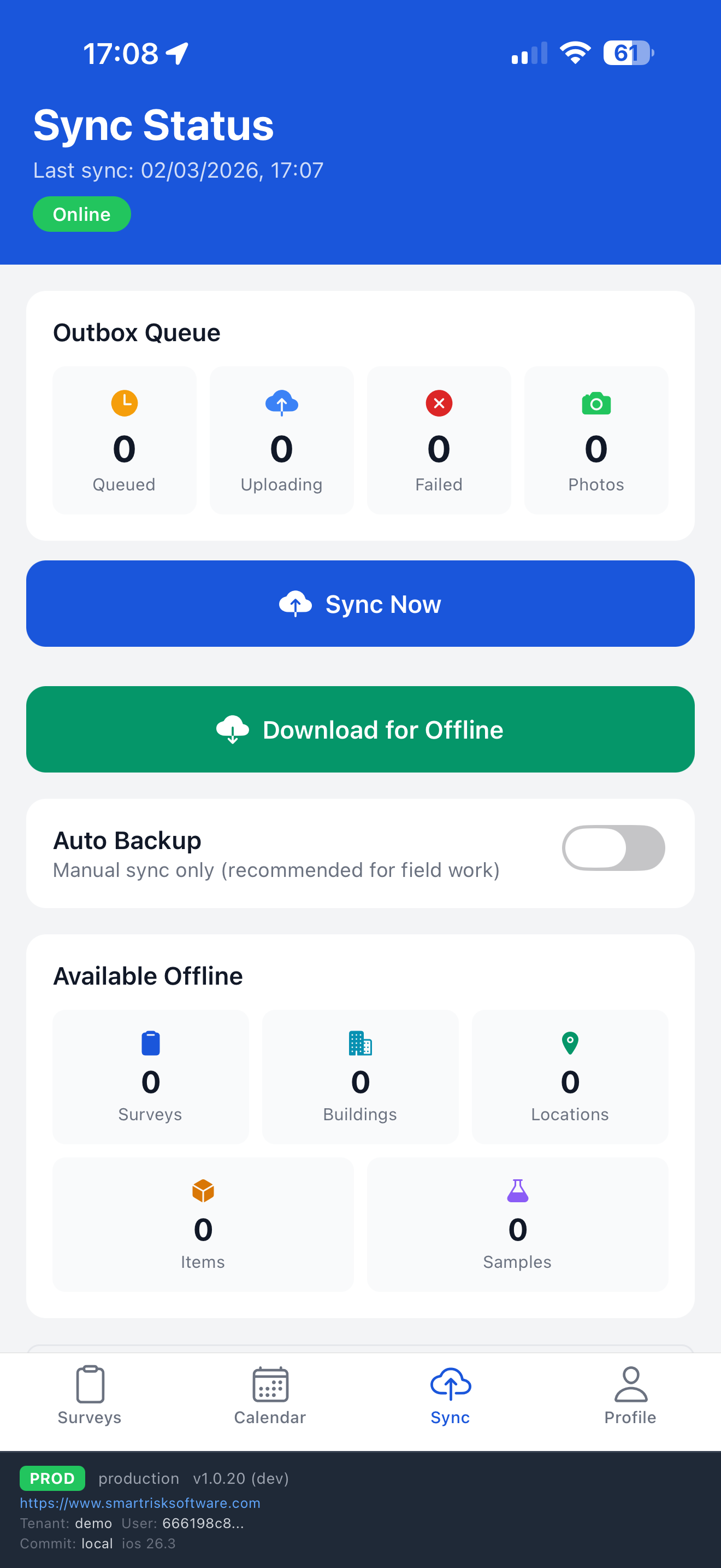 Smart Risk sync status with offline download capability